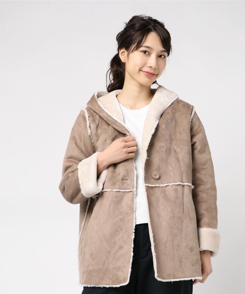 archives(アルシーヴ)の「Fムートンショートフードコート(ムートンコート・レディース・グレー/モカ/アイボリー・MEDIUM)」の8枚目の写真