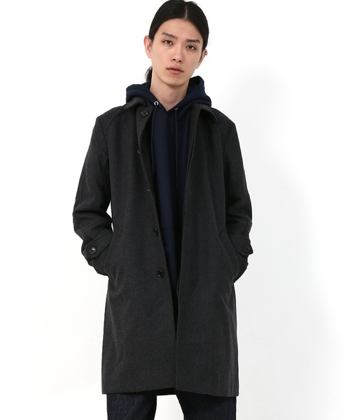 Audience（オーディエンス）の「ウールメルトン 比翼ステンカラー ロングコート（ステンカラーコート・メンズ・ブラック/ネイビー/キャメル/チャコール・M/L/XL）」の3枚目の写真