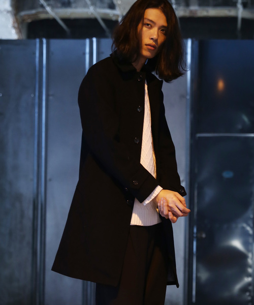 Audience（オーディエンス）の「ウールメルトン 比翼ステンカラー ロングコート（ステンカラーコート・メンズ・ブラック/ネイビー/キャメル/チャコール・M/L/XL）」の2枚目の写真