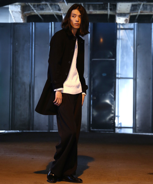 Audience（オーディエンス）の「ウールメルトン 比翼ステンカラー ロングコート（ステンカラーコート・メンズ・ブラック/ネイビー/キャメル/チャコール・M/L/XL）」の5枚目の写真