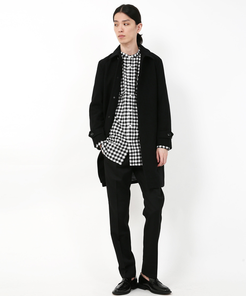 Audience（オーディエンス）の「ウールメルトン 比翼ステンカラー ロングコート（ステンカラーコート・メンズ・ブラック/ネイビー/キャメル/チャコール・M/L/XL）」の10枚目の写真