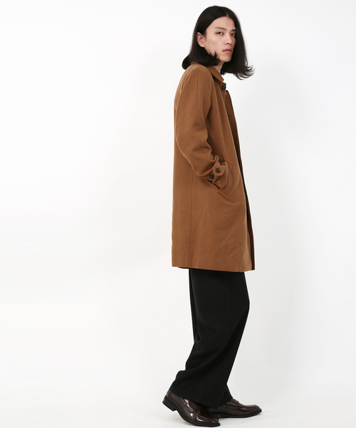 Audience（オーディエンス）の「ウールメルトン 比翼ステンカラー ロングコート（ステンカラーコート・メンズ・ブラック/ネイビー/キャメル/チャコール・M/L/XL）」の6枚目の写真