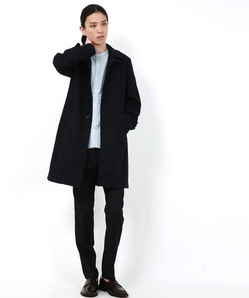 Audience（オーディエンス）の「ウールメルトン 比翼ステンカラー ロングコート（ステンカラーコート・メンズ・ブラック/ネイビー/キャメル/チャコール・M/L/XL）」の16枚目の写真