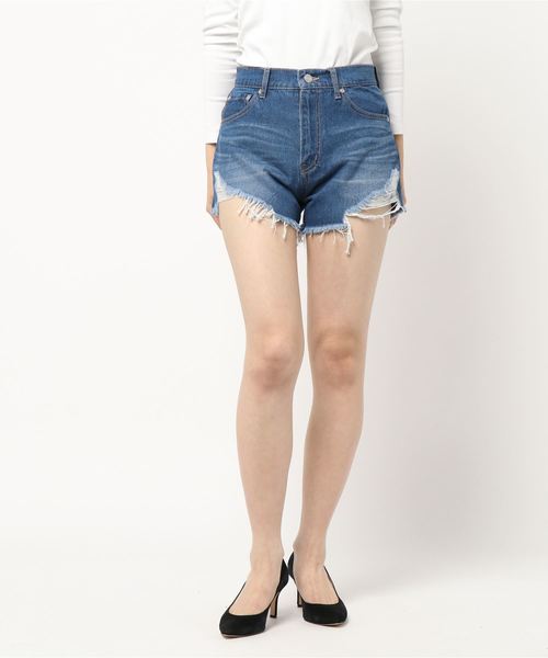 GeeRA(ジーラ)の「ダメージデニムショーパン(デニムパンツ・レディース・サックスブルー/ブルー/インディゴブルー・61/64/67/58)」の7枚目の写真