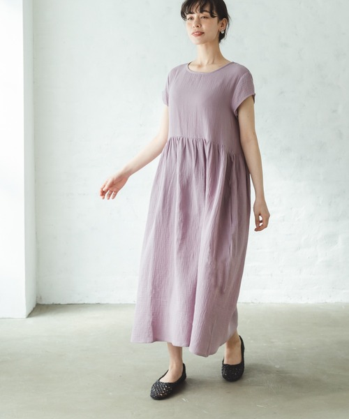 【ママサイズ】ダブルガーゼフレンチスリーブワンピース