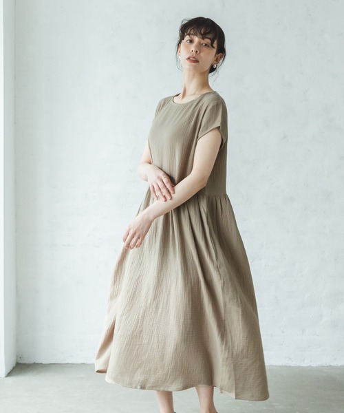 【ママサイズ】ダブルガーゼフレンチスリーブワンピース