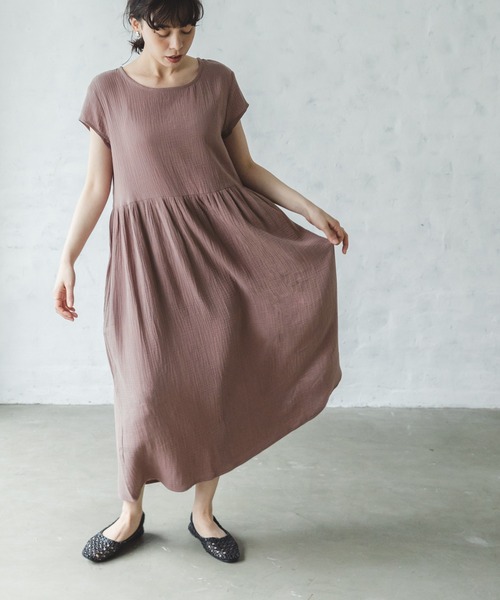 【ママサイズ】ダブルガーゼフレンチスリーブワンピース