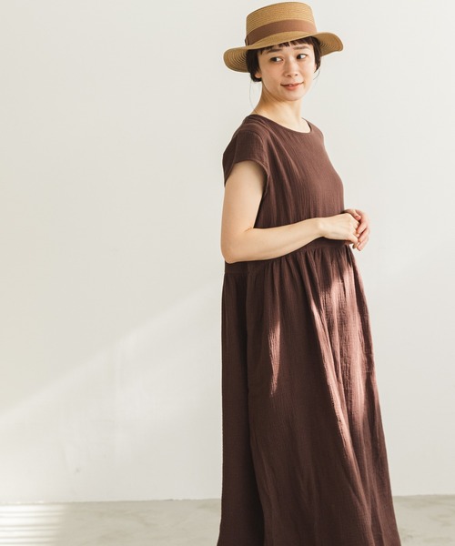 【ママサイズ】ダブルガーゼフレンチスリーブワンピース