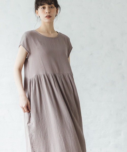 【ママサイズ】ダブルガーゼフレンチスリーブワンピース