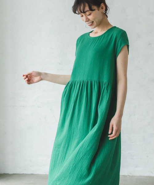 【ママサイズ】ダブルガーゼフレンチスリーブワンピース