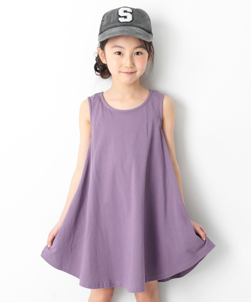 devirock（デビロック）の「フレアタンクワンピース（ワンピース・キッズ・ホワイト/キャメル/杢グレー/ブラック/カーキ/レッド系その他/ラベンダー・150cm/160cm/140cm/130cm/120cm/100cm/110cm）」の5枚目の写真