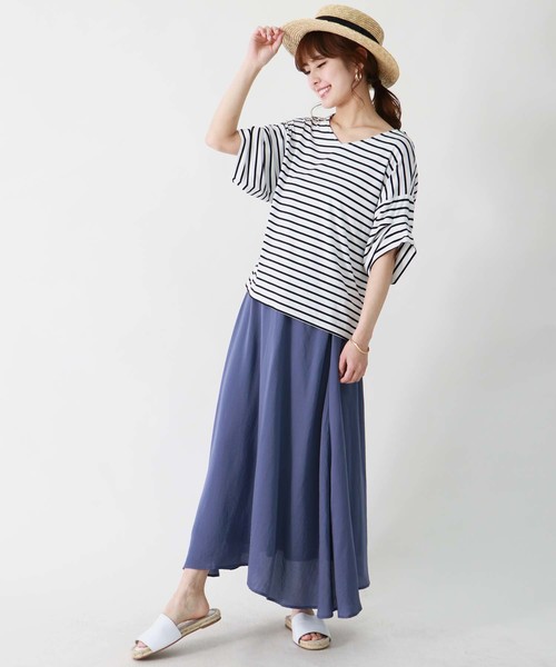 HER CLOSET（ハークローゼット）の「【HERCLOSET】フレアマキシスカート（スカート・レディース・ブルー/ピンクベージュ/テラコッタ/ミント/ラベンダー・M）」の7枚目の写真