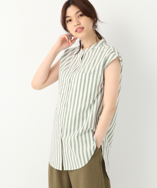 GLOBAL WORK（グローバルワーク）の「イージーケアリネンチュニック/834832（シャツ/ブラウス・レディース・ホワイト/ベージュ/ブラウン/サックスブルー・MEDIUM/LARGE）」の16枚目の写真