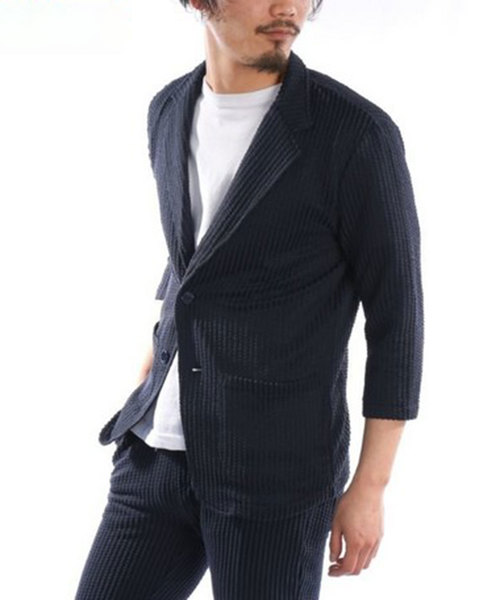 ABITOKYO(アビトーキョー)の「7分袖カットシアサッカーテーラードJKT セットアップ対応(テーラードジャケット)」|ネイビー