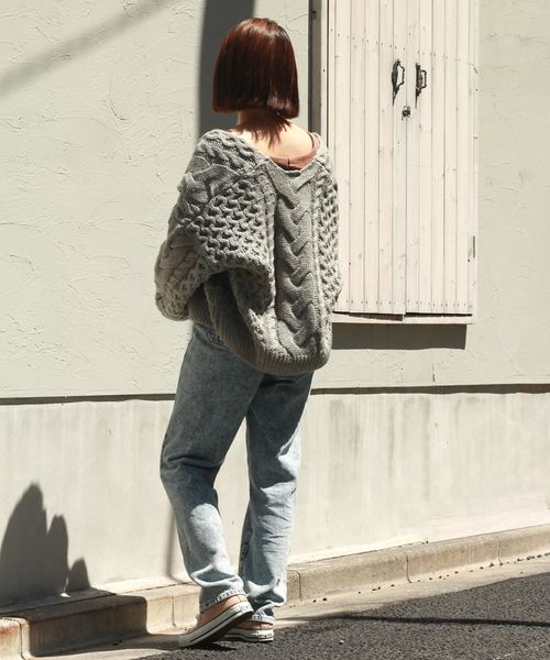 VENCEEXCHANGE（ヴァンスエクスチェンジ）の「ボリュームケーブルカーディガン（カーディガン/ボレロ・レディース・ブラック/ベージュ/パープル/グレー/オフホワイト・M）」の12枚目の写真
