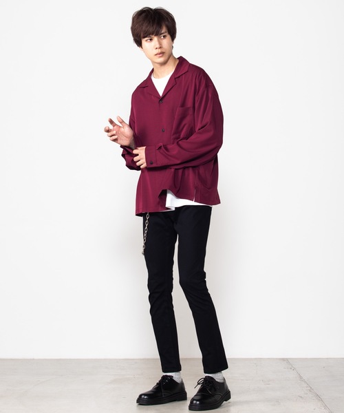 WEGO（ウィゴー）の「WEGO/フィブリルオープンカラーシャツ（シャツ/ブラウス・メンズ・ブルー系その他/ワイン/ブラック/ベージュ・MEDIUM/LARGE）」の16枚目の写真