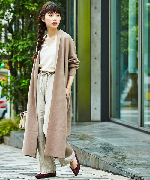 GeeRA(ジーラ)の「【WEB限定】ミラノリブロングスリットガウンコート(その他アウター)」|ベージュ