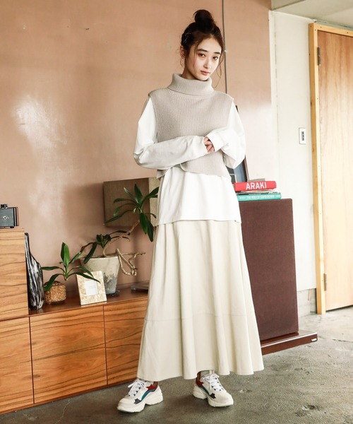 スカート neco ウエストダーツチェック柄フレアスカート