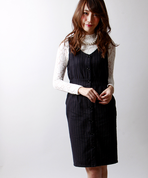 WEGO（ウィゴー）の「WEGO/ストライプタイトジャンパースカート（ワンピース・レディース・グレー/ブルー・FREE）」の2枚目の写真