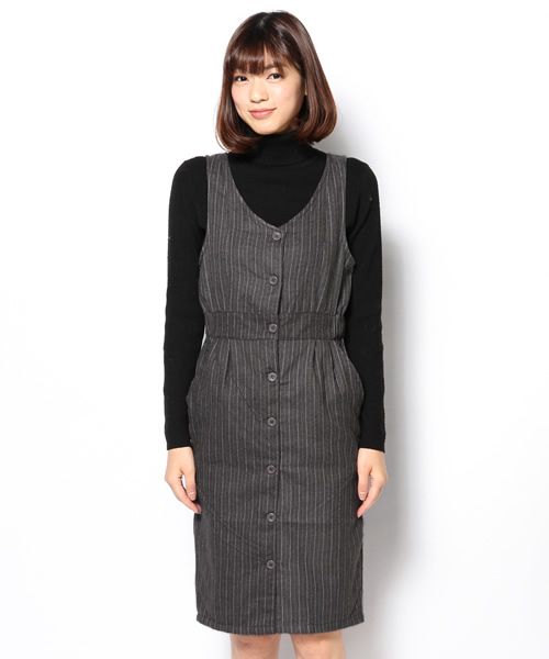 WEGO（ウィゴー）の「WEGO/ストライプタイトジャンパースカート（ワンピース・レディース・グレー/ブルー・FREE）」の5枚目の写真