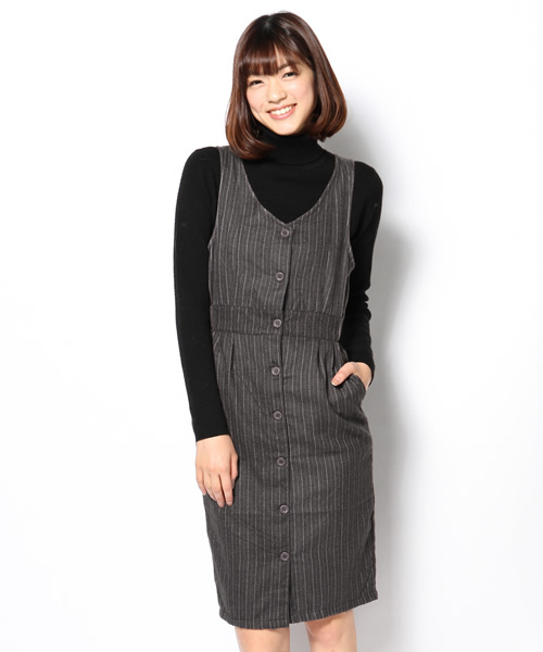 WEGO（ウィゴー）の「WEGO/ストライプタイトジャンパースカート（ワンピース・レディース・グレー/ブルー・FREE）」の3枚目の写真