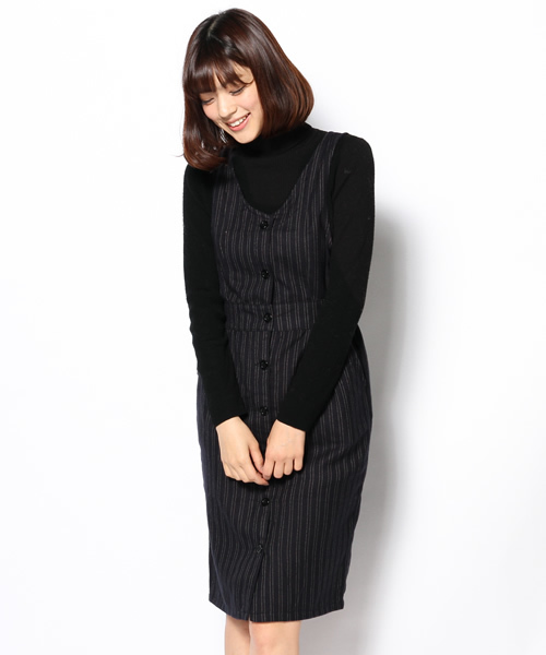 WEGO（ウィゴー）の「WEGO/ストライプタイトジャンパースカート（ワンピース・レディース・グレー/ブルー・FREE）」の4枚目の写真