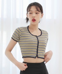 キャンディーカラー　クロップ丈　リブ ボーダー　カーディガン