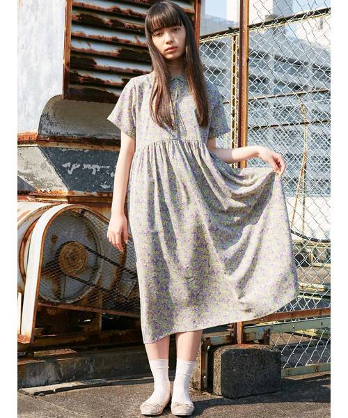 merry jenny 美品 グリーン シフォンfloralシャツワンピース merry jenny シフォンflowerシャツワンピース（グリーン