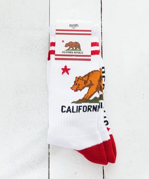 ZENITH（ゼニス）の「【EX】【ZENITH】CALIFORNIA GRIZZLY SOCKS（ソックス/靴下・メンズ・ホワイト/ブラック/グレー/ネイビー/イエロー/レッド/オレンジ・FREE）」の2枚目の写真