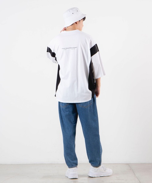 WEGO（ウィゴー）の「WEGO/サイドカラーブロックビッグシルエットTシャツ（Tシャツ/カットソー・メンズ・ホワイト/ブルー系その他・MEDIUM/LARGE）」の3枚目の写真