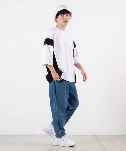 WEGO（ウィゴー）の「WEGO/サイドカラーブロックビッグシルエットTシャツ（Tシャツ/カットソー・メンズ・ホワイト/ブルー系その他・MEDIUM/LARGE）」の19枚目の写真