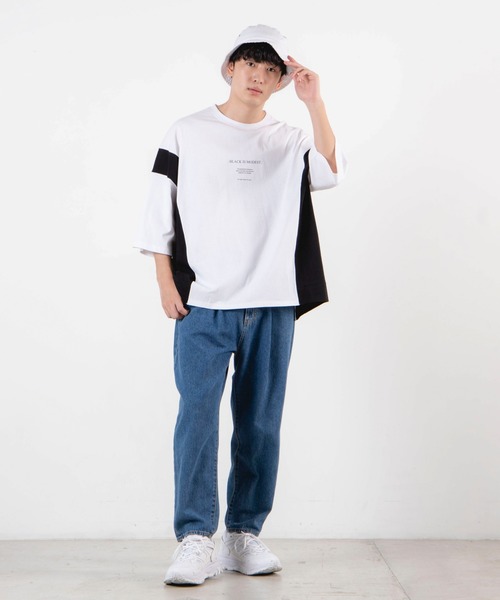 WEGO（ウィゴー）の「WEGO/サイドカラーブロックビッグシルエットTシャツ（Tシャツ/カットソー・メンズ・ホワイト/ブルー系その他・MEDIUM/LARGE）」の4枚目の写真