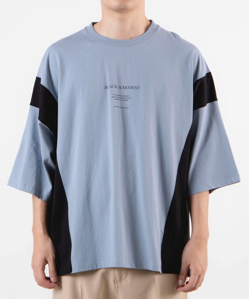 WEGO（ウィゴー）の「WEGO/サイドカラーブロックビッグシルエットTシャツ（Tシャツ/カットソー・メンズ・ホワイト/ブルー系その他・MEDIUM/LARGE）」の11枚目の写真