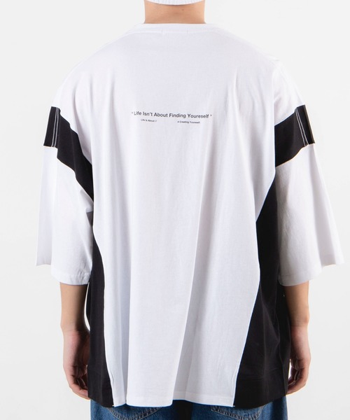 WEGO（ウィゴー）の「WEGO/サイドカラーブロックビッグシルエットTシャツ（Tシャツ/カットソー・メンズ・ホワイト/ブルー系その他・MEDIUM/LARGE）」の7枚目の写真