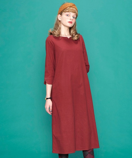 シロップ.(シロップ.)の「キュンとハートネックの麻混ワンピース(ワンピース・レディース・ブラウン/レッド・X-LARGE/SMALL/LARGE/MEDIUM/XX-LARGE)」の2枚目の写真
