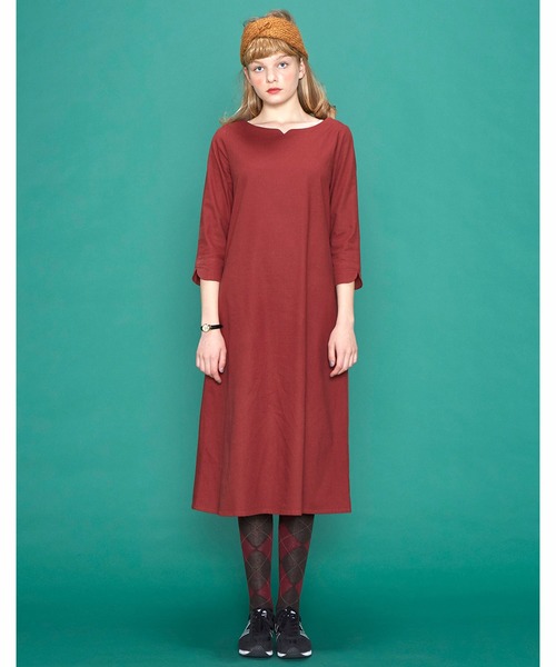 シロップ.(シロップ.)の「キュンとハートネックの麻混ワンピース(ワンピース・レディース・ブラウン/レッド・X-LARGE/SMALL/LARGE/MEDIUM/XX-LARGE)」の6枚目の写真