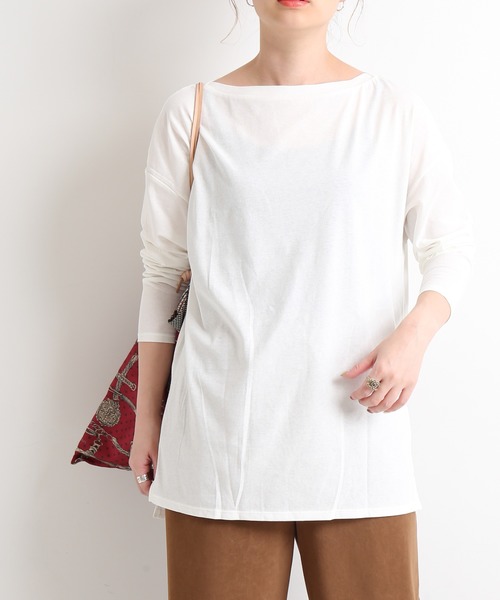 SLOBE IENA（スローブイエナ）の「スリットネックTEE【手洗い可能】◆（Tシャツ/カットソー・レディース・ブラック/アイボリー/ブラウン・FREE）」の2枚目の写真