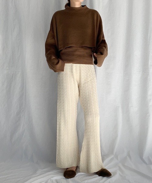 PICCIN（ピッチン）の「ケーブル編みフレアパンツ（その他パンツ・レディース・ブラック/アイボリー/モカ・M/L）」の12枚目の写真