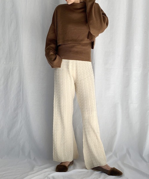 PICCIN（ピッチン）の「ケーブル編みフレアパンツ（その他パンツ・レディース・ブラック/アイボリー/モカ・M/L）」の14枚目の写真