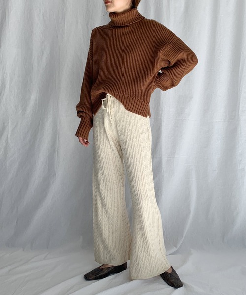 PICCIN（ピッチン）の「ケーブル編みフレアパンツ（その他パンツ・レディース・ブラック/アイボリー/モカ・M/L）」の7枚目の写真