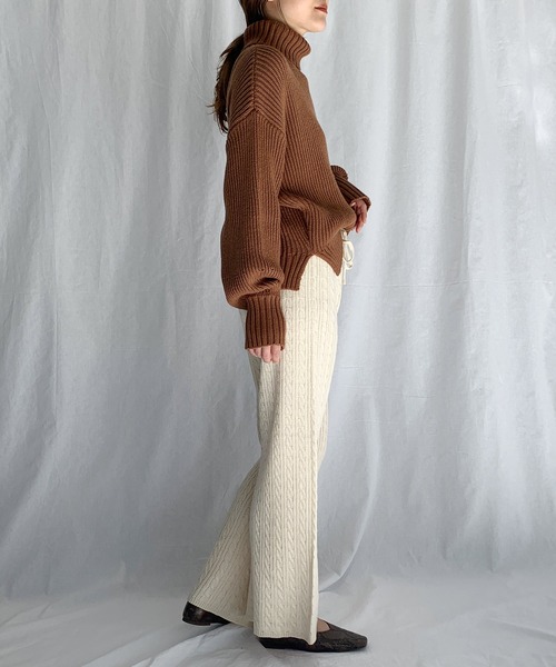 PICCIN（ピッチン）の「ケーブル編みフレアパンツ（その他パンツ・レディース・ブラック/アイボリー/モカ・M/L）」の10枚目の写真