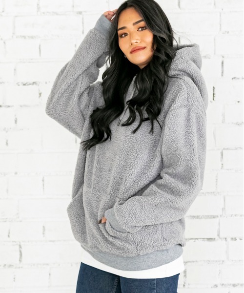 Beno(ビーノ)の「もこもこ シェルパ ボア フリース / ルーズシルエット / プルオーバー フーディー パーカー(パーカー・メンズ・オリーブ/ネイビー/ベージュ/グレー/ブラック/オフホワイト・LL/L/M)」の3枚目の写真