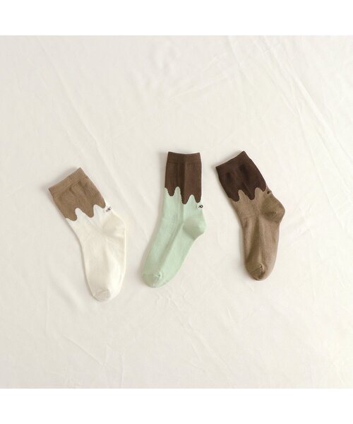 apres les cours（アプレレクール）の「チョコ柄 ソックス（ソックス/靴下・キッズ・ブラウン/ミント/アイボリー・12/15 /18/21/24）」の10枚目の写真