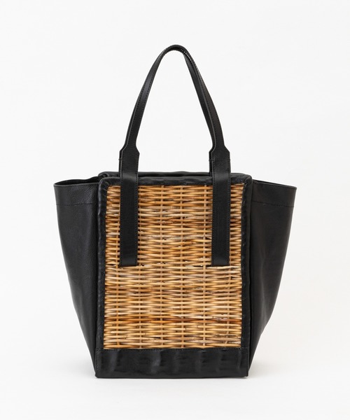 Flea Store Vegetal(フリーストアベジタル)の「【Flea Store Vegetal】レザーコンビかごバッグ/TALL(かごバッグ・レディース・ブラック・FREE)」の2枚目の写真