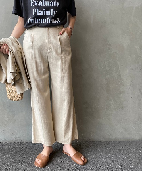 JEANS FACTORY Clothes（ジーンズファクトリークローズ）の「[Jeans Factory Clothes/ジーンズファクトリークローズ] リネンタックワイドパンツ（その他パンツ・レディース・ベージュ/ピンク/グレー・F）」の7枚目の写真