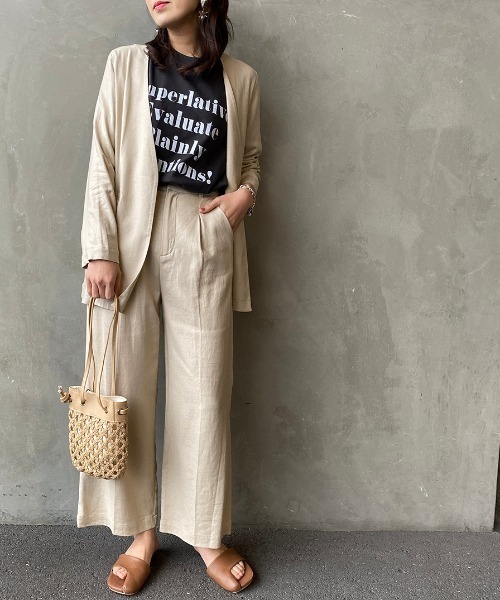 JEANS FACTORY Clothes（ジーンズファクトリークローズ）の「[Jeans Factory Clothes/ジーンズファクトリークローズ] リネンタックワイドパンツ（その他パンツ・レディース・ベージュ/ピンク/グレー・F）」の4枚目の写真