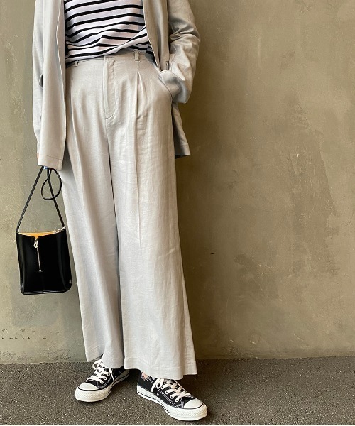 JEANS FACTORY Clothes（ジーンズファクトリークローズ）の「[Jeans Factory Clothes/ジーンズファクトリークローズ] リネンタックワイドパンツ（その他パンツ・レディース・ベージュ/ピンク/グレー・F）」の14枚目の写真