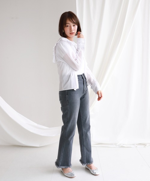 SLOBE citron.（スローブシトロン）の「SLOBE citron.セーラーフリルブラウス【手洗い可能】◆（シャツ/ブラウス・レディース・ホワイト/サックスブルー・FREE）」の4枚目の写真