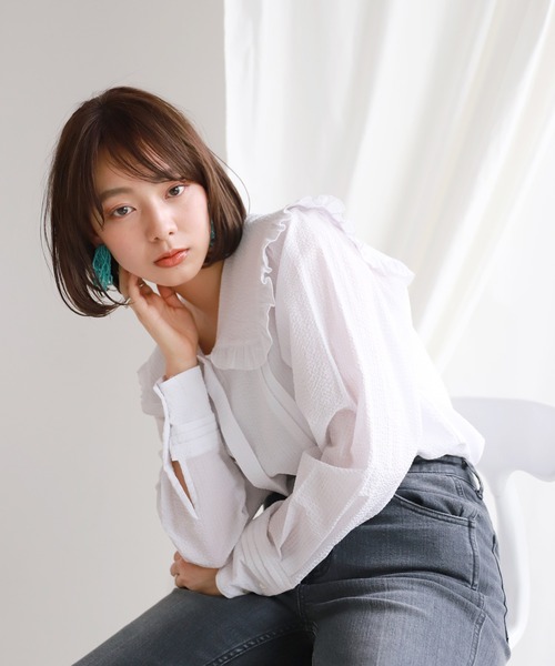 SLOBE citron.（スローブシトロン）の「SLOBE citron.セーラーフリルブラウス【手洗い可能】◆（シャツ/ブラウス・レディース・ホワイト/サックスブルー・FREE）」の13枚目の写真