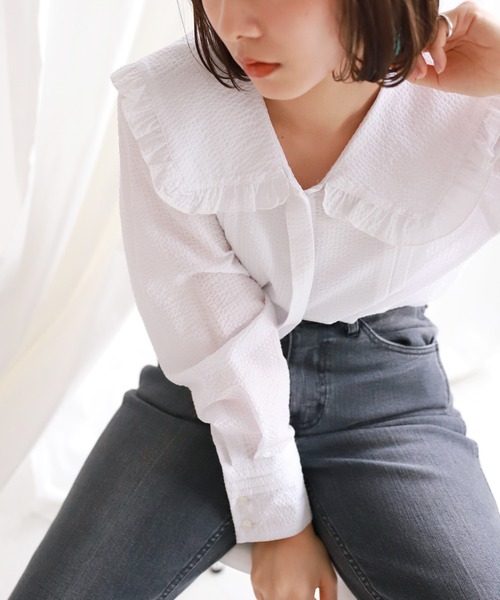 SLOBE citron.（スローブシトロン）の「SLOBE citron.セーラーフリルブラウス【手洗い可能】◆（シャツ/ブラウス・レディース・ホワイト/サックスブルー・FREE）」の5枚目の写真